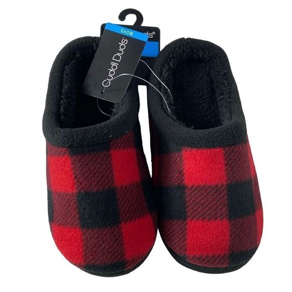 Cuddl Duds BOYS LARGE (5-6) Fleece Clog Slippers IN RED PLAID - Picture 1 of 10